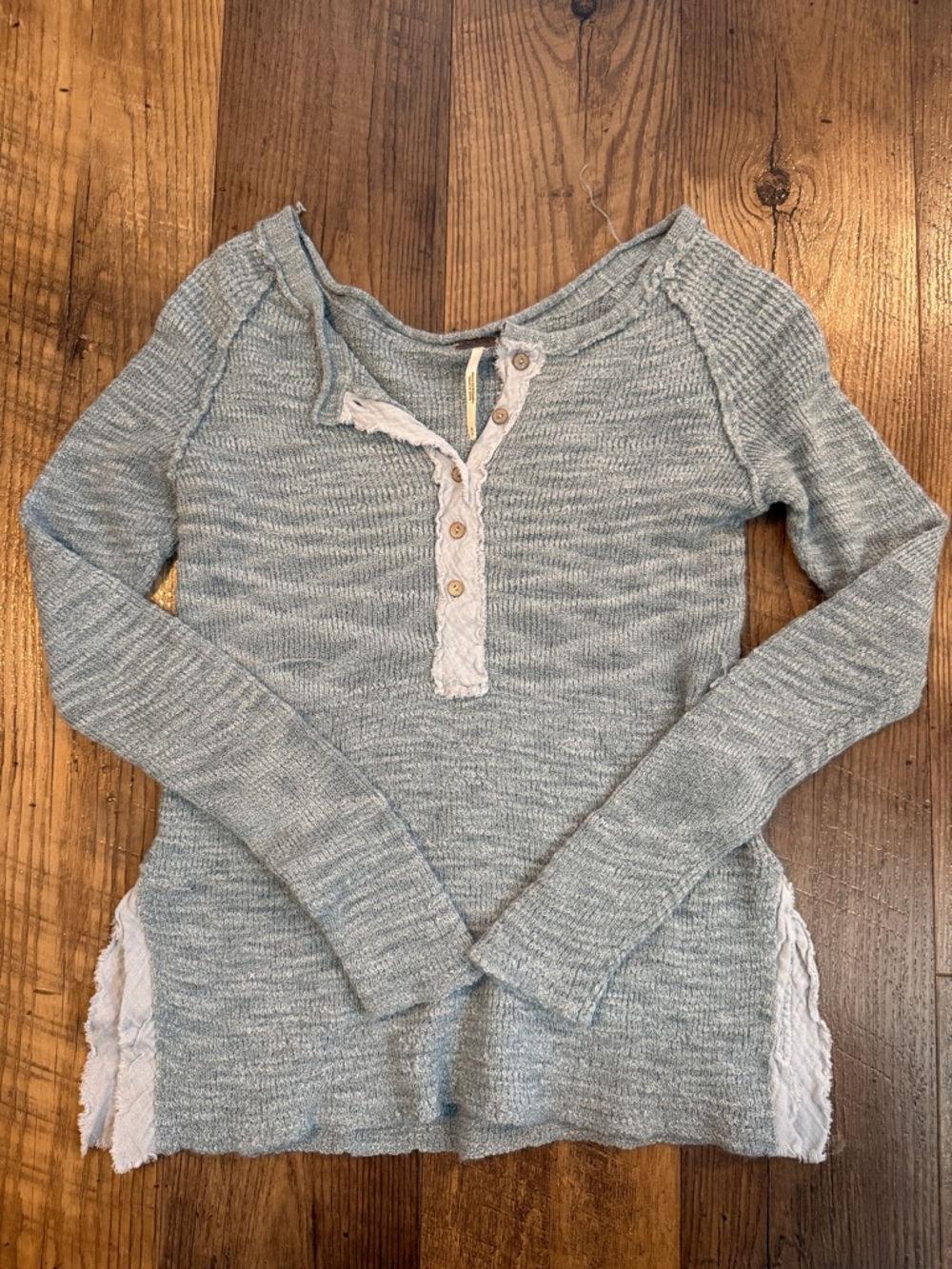 Free People Heathered Light Blue Knit Henley Sweater
